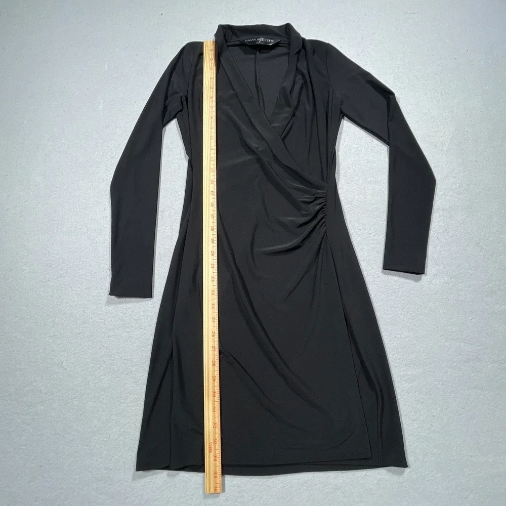 KamaliKulture Dress Women Small Wrap Front Long Sleeve Black Jersey Quiet Luxury